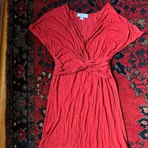 Amour Vert red cotton wrap front dress